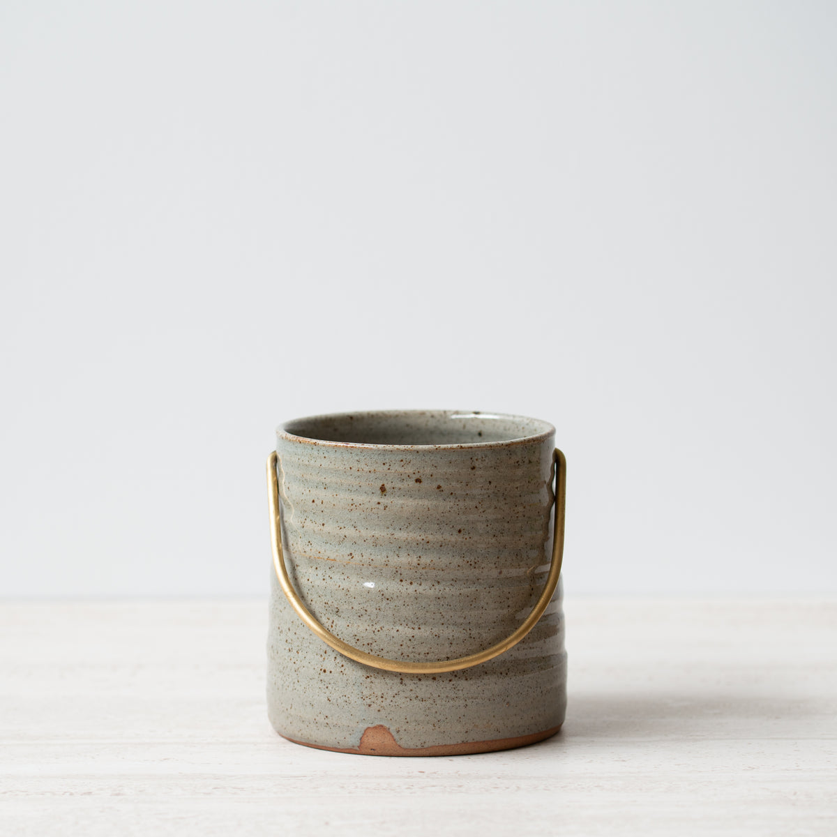 Anna Campbell | NZ Ceramics | Utensil Holder with Brass Handle | Blue/Grey