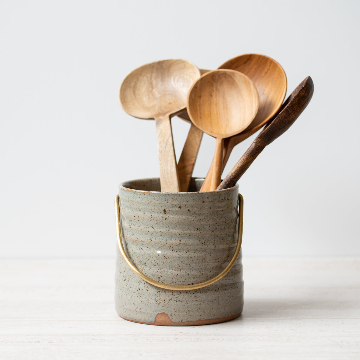 Anna Campbell | NZ Ceramics | Utensil Holder with Brass Handle | Blue/Grey
