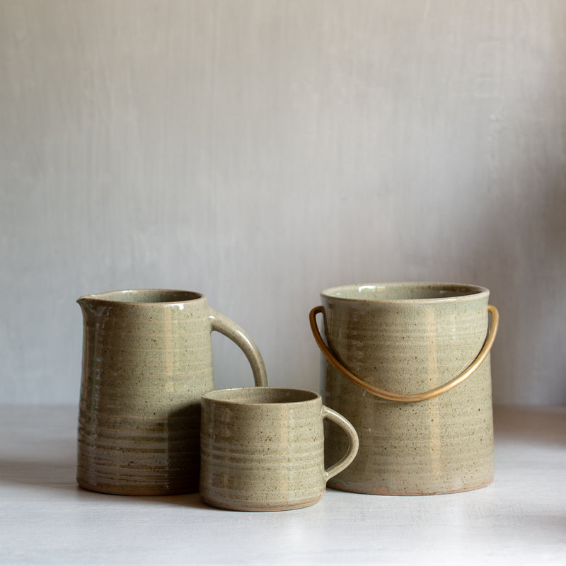 Anna Campbell | NZ Ceramics | Utensil Holder with Brass Handle | Green