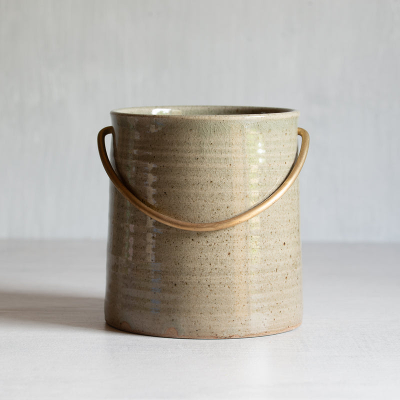 Anna Campbell | NZ Ceramics | Utensil Holder with Brass Handle | Green