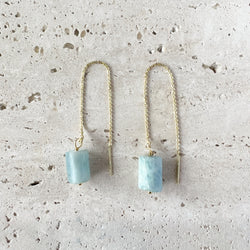 Natural Stone Chain Drop Earrings | Aquamarine