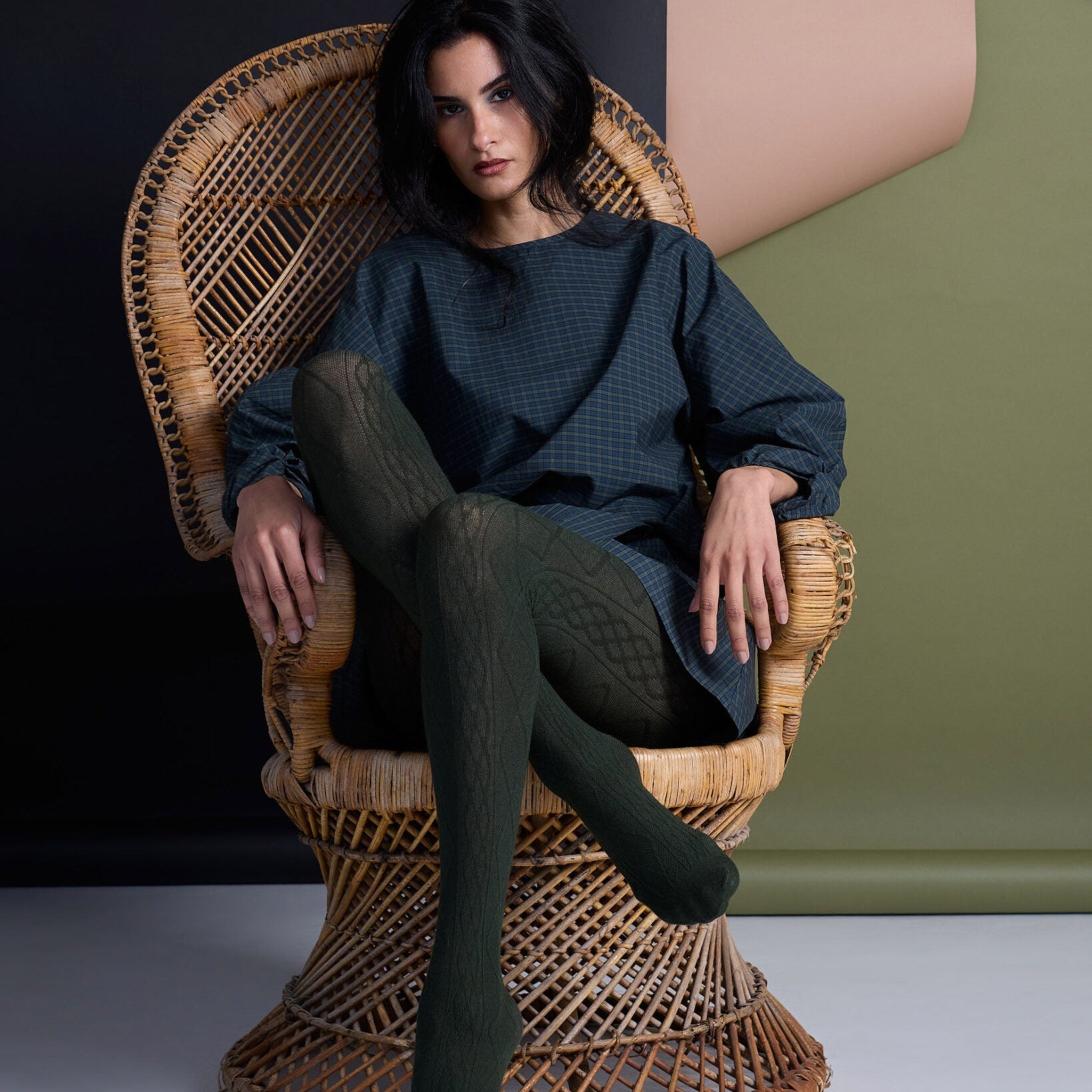 Aran Cashmere Blend Tights | Green