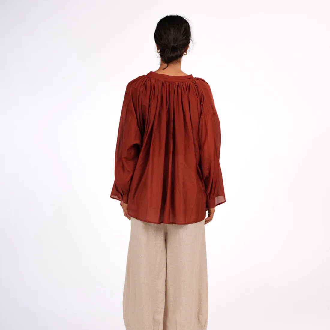 Cotton Silk Long Sleeve Shirt | Palma | Rust