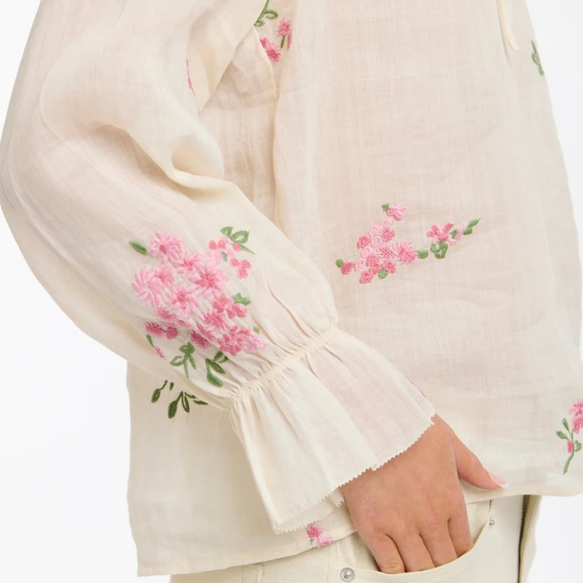Floral Ramie Shirt | Ecru + Pink