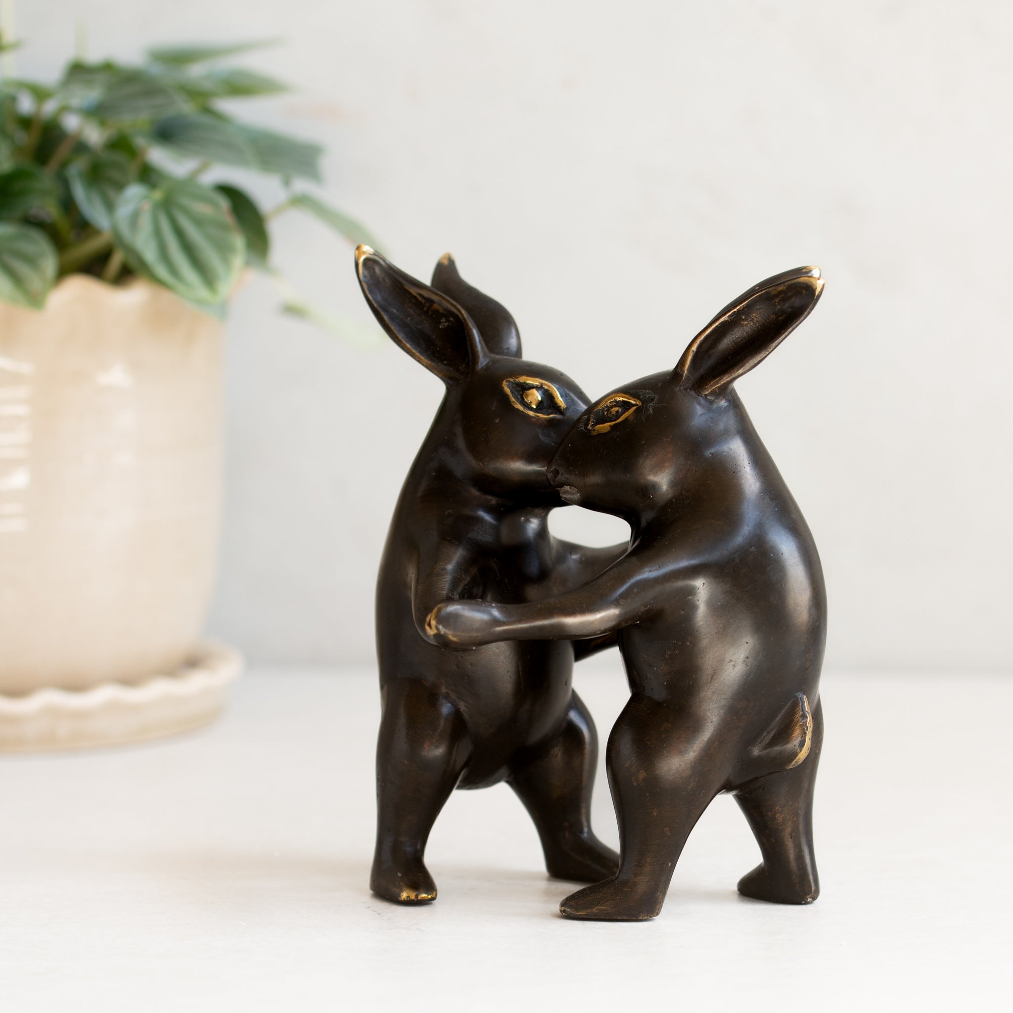 Bronze Dancing Rabbits Sculpture | Antique / Gold Finish