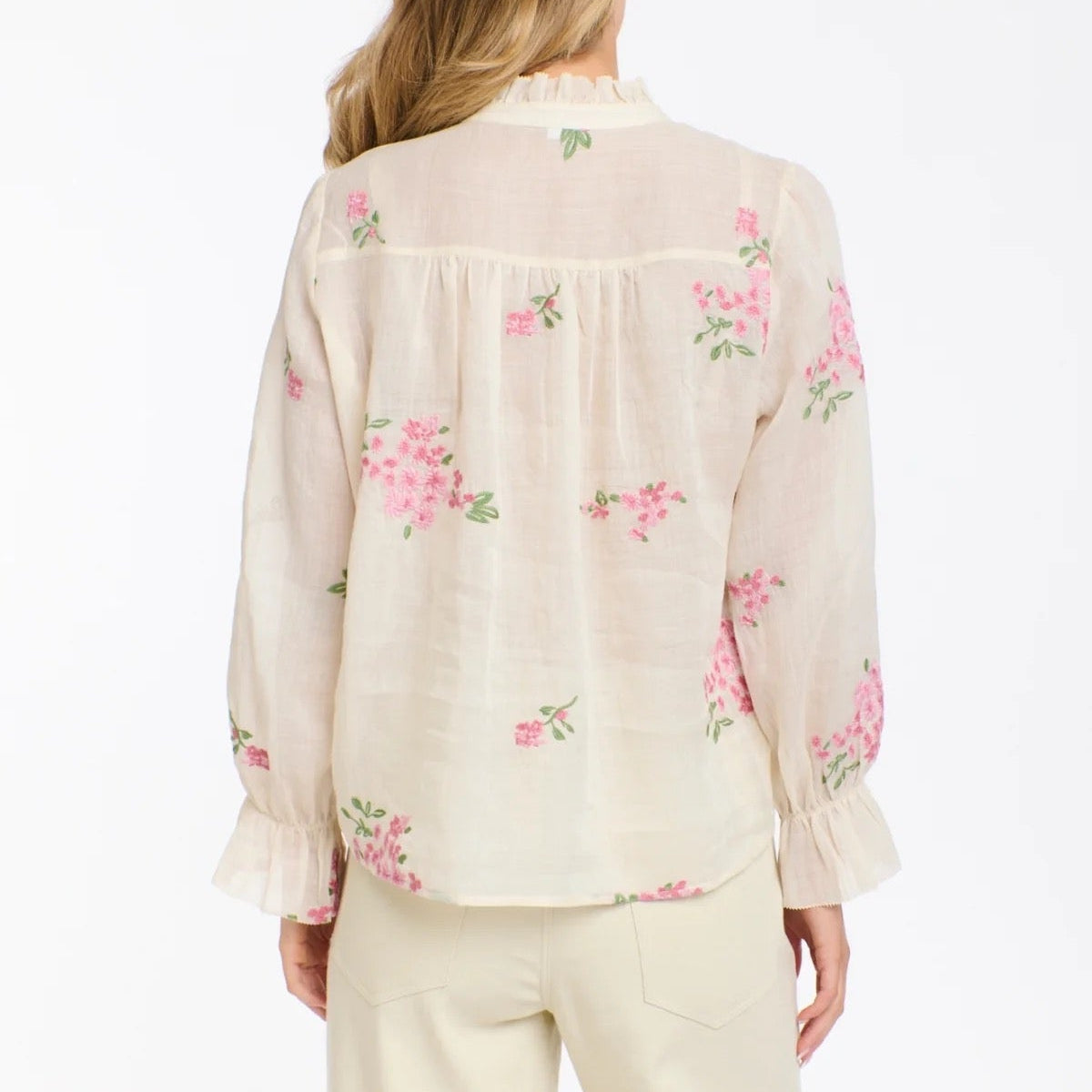 Floral Ramie Shirt | Ecru + Pink