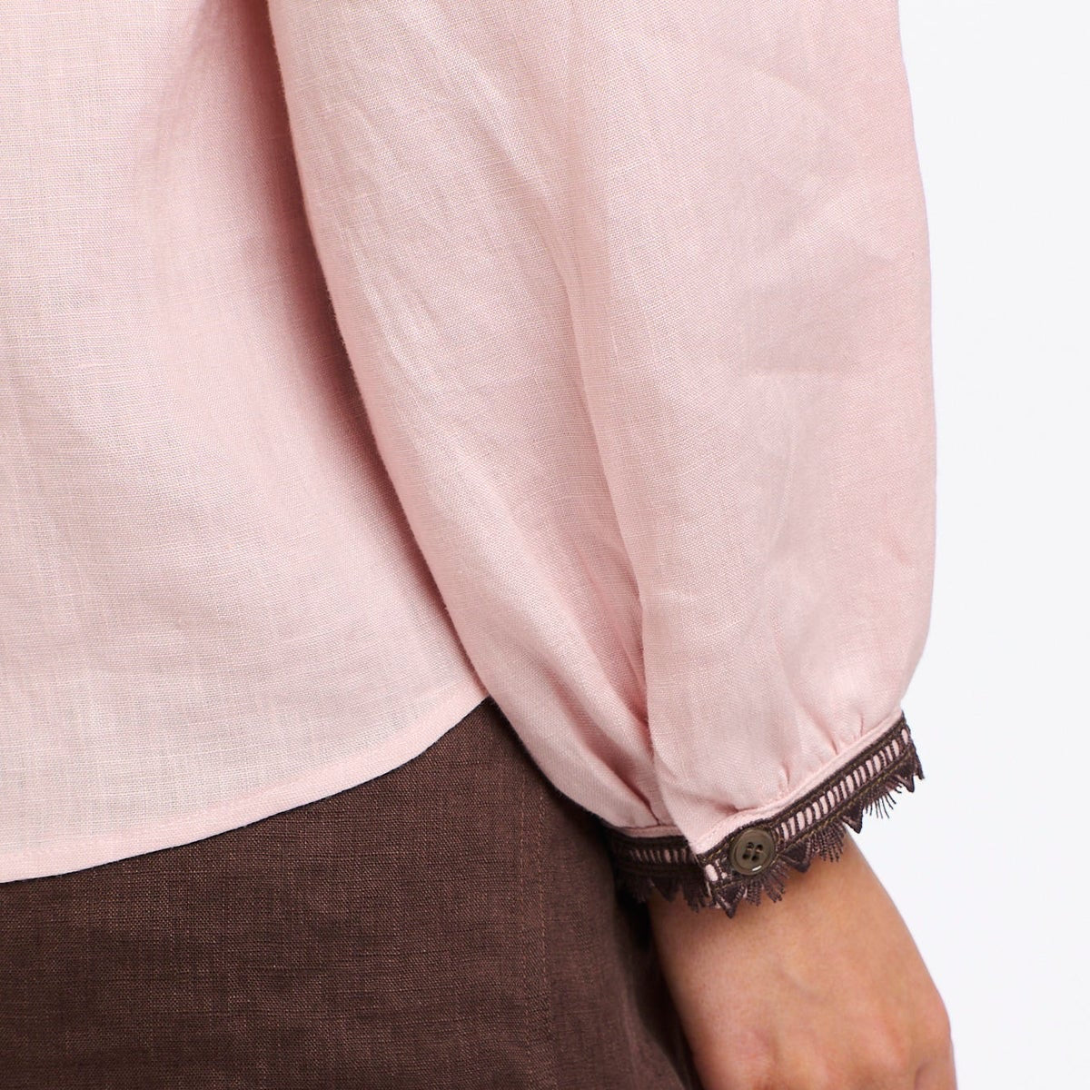 Embroidered Linen Top | Blush + Chocolate Trim