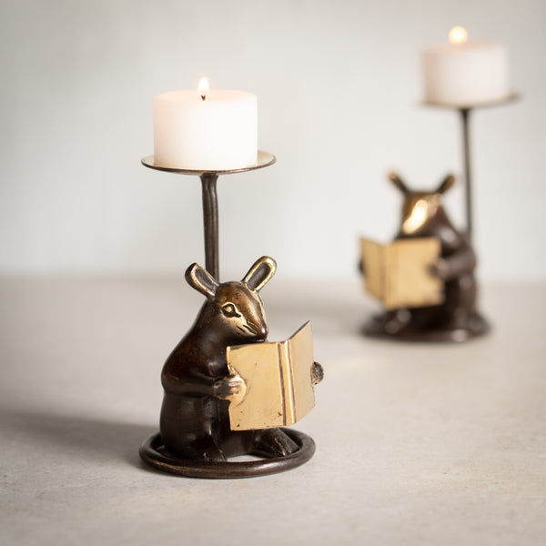 Bronze Book Mouse Tealight Stand | Antique