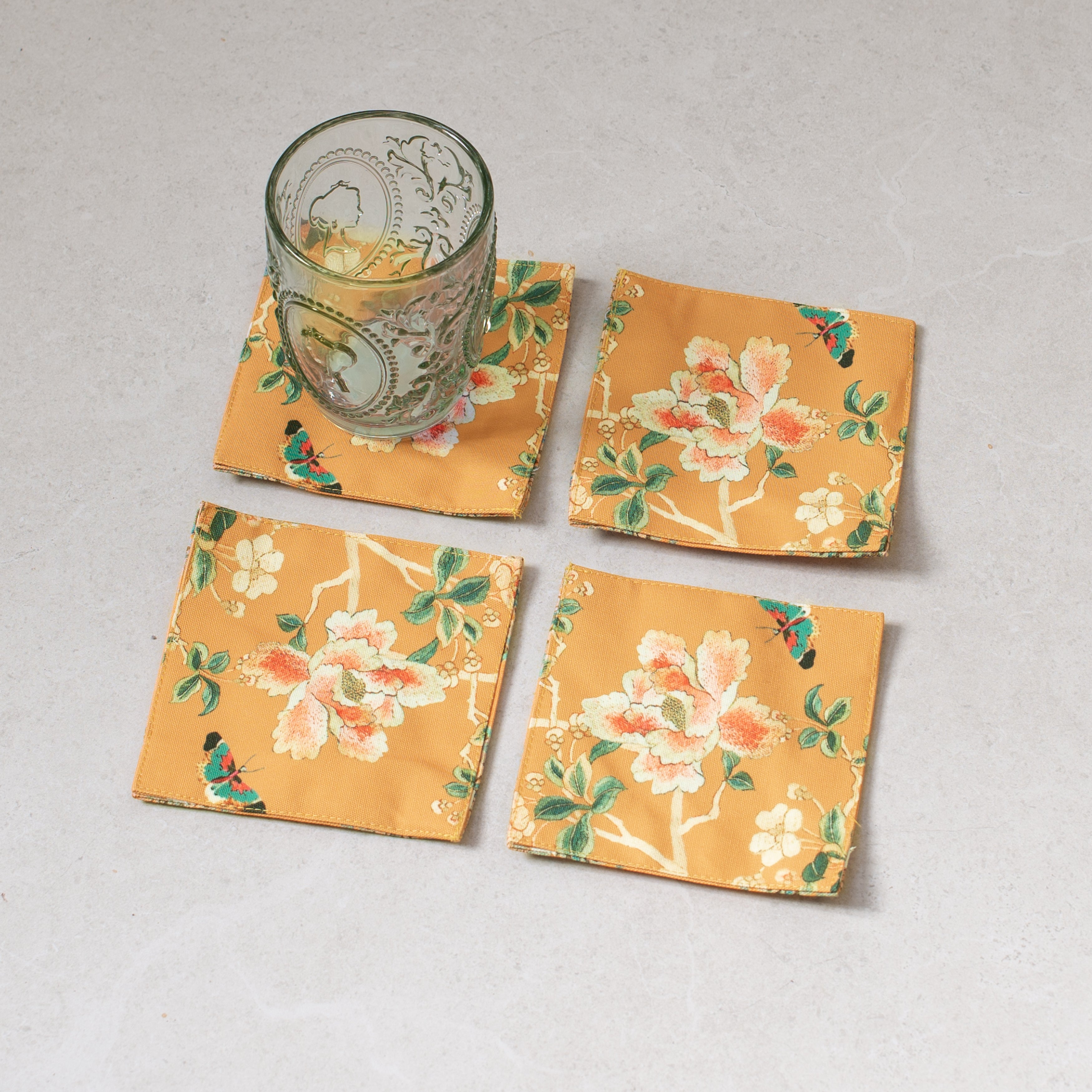 Canvas Coaster | Gold Chinoiserie | Set/4