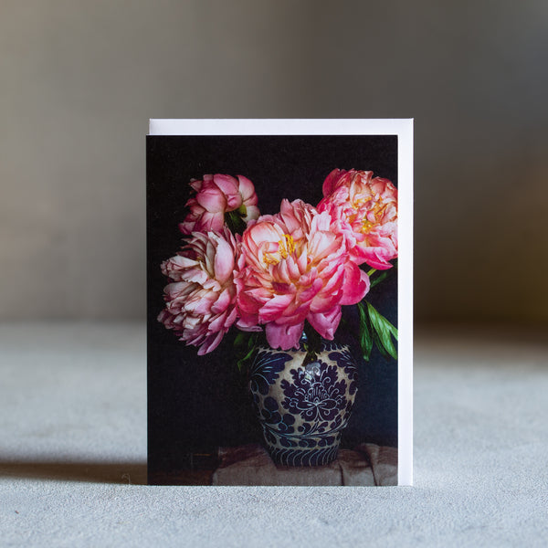 Floral Greeting Card | Peony Blooms in Antique Vase