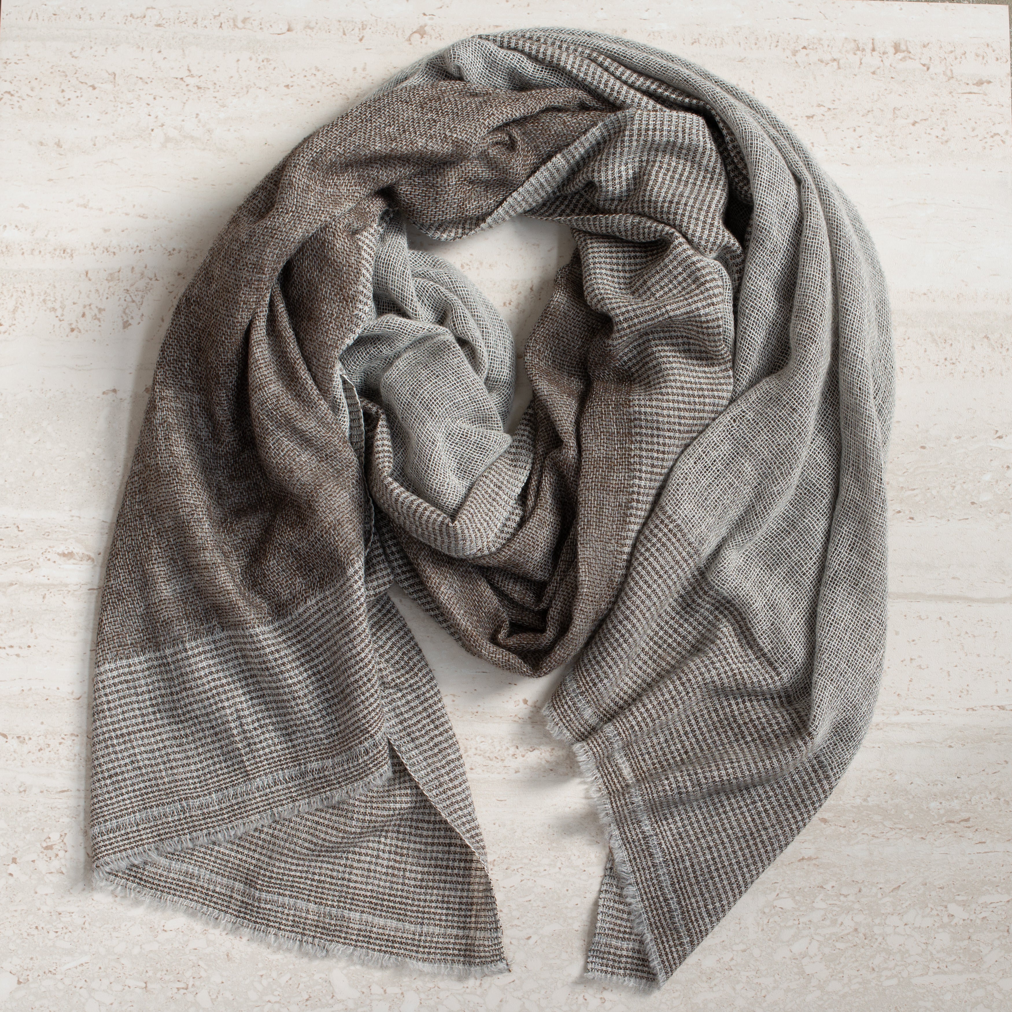 Cashmere Scarf | Brown Grey Check