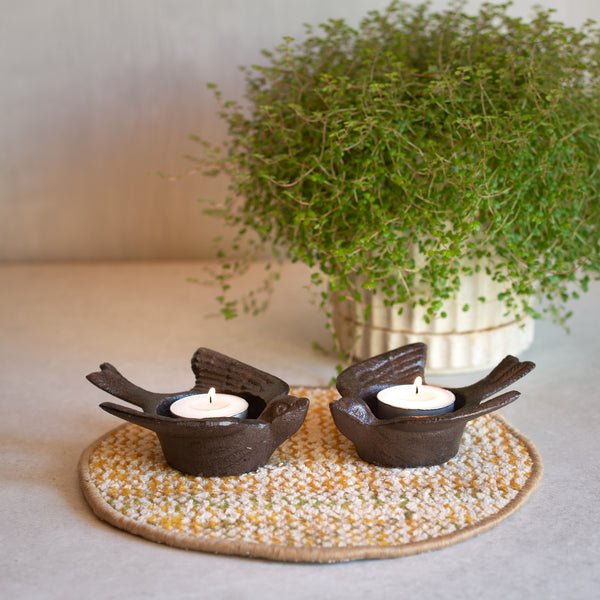 Cast Iron Bird Tea light holders | Set of 2