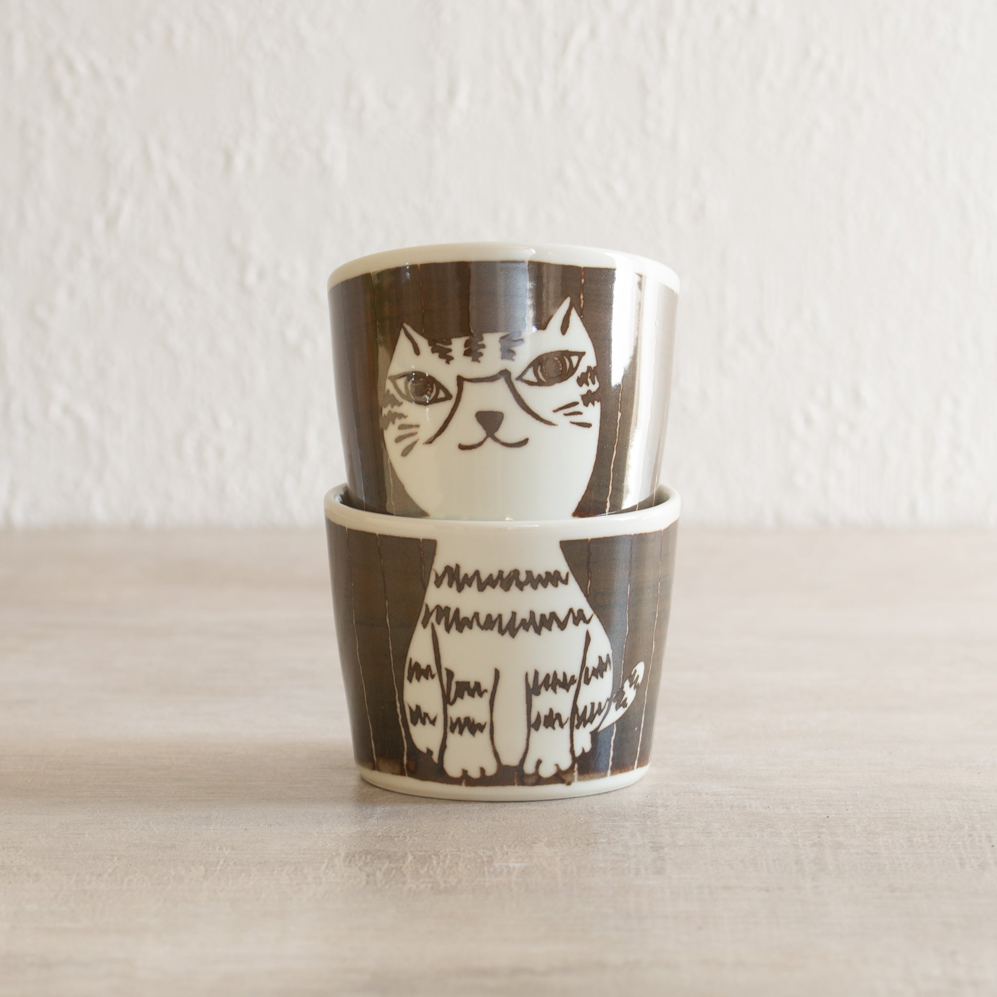 Japanese Ceramics | Cat Stacking Cup Set | Brown