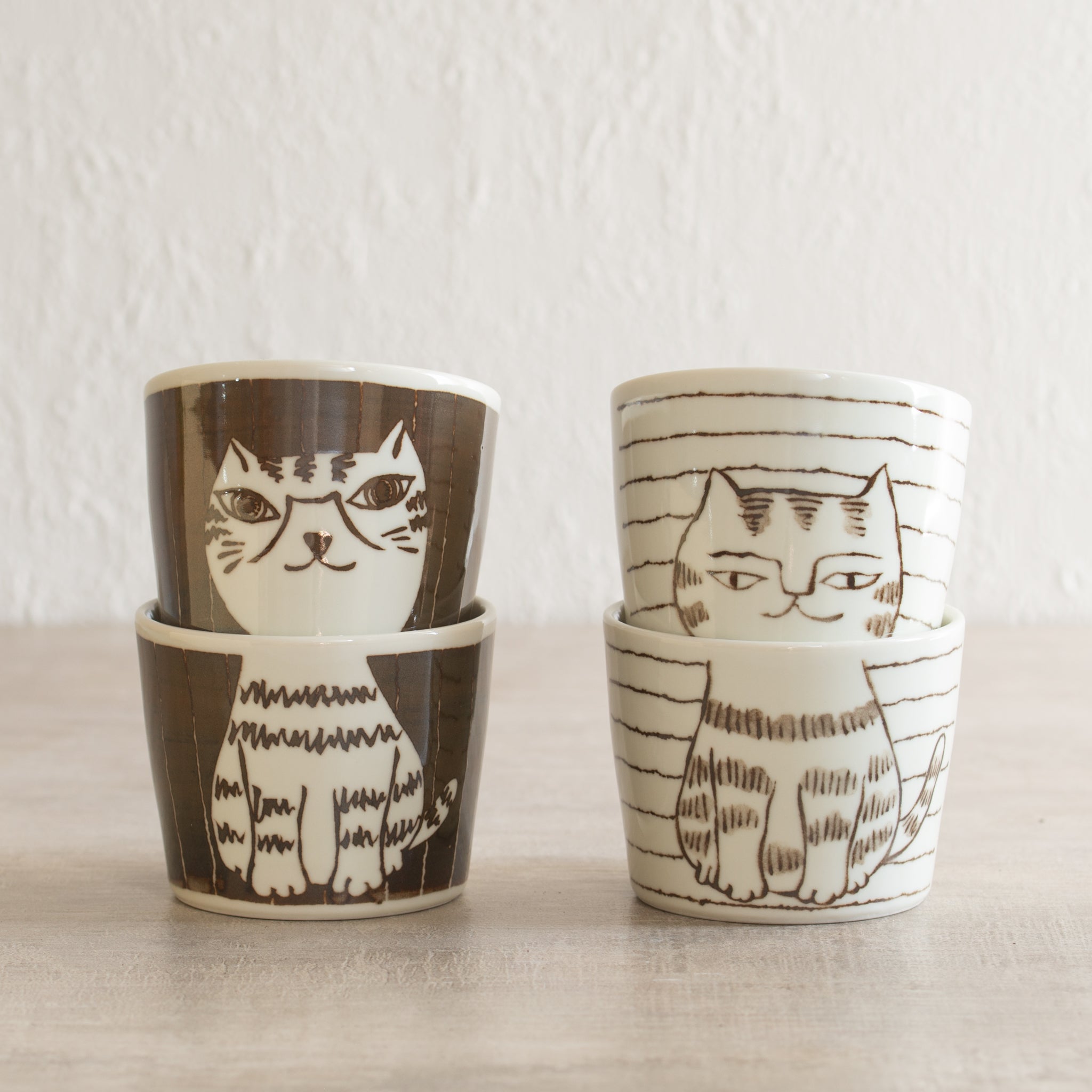 Japanese Ceramics | Cat Stacking Cup Set | White