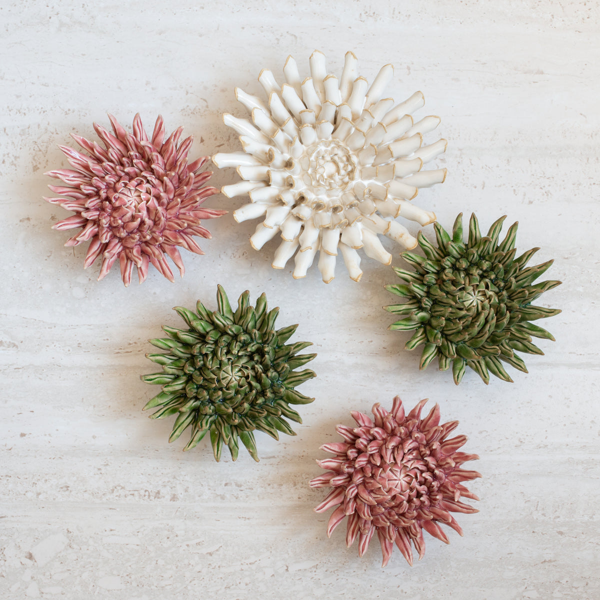 Ceramic Flowers | Chrysanthemum | Pistachio | Set/2