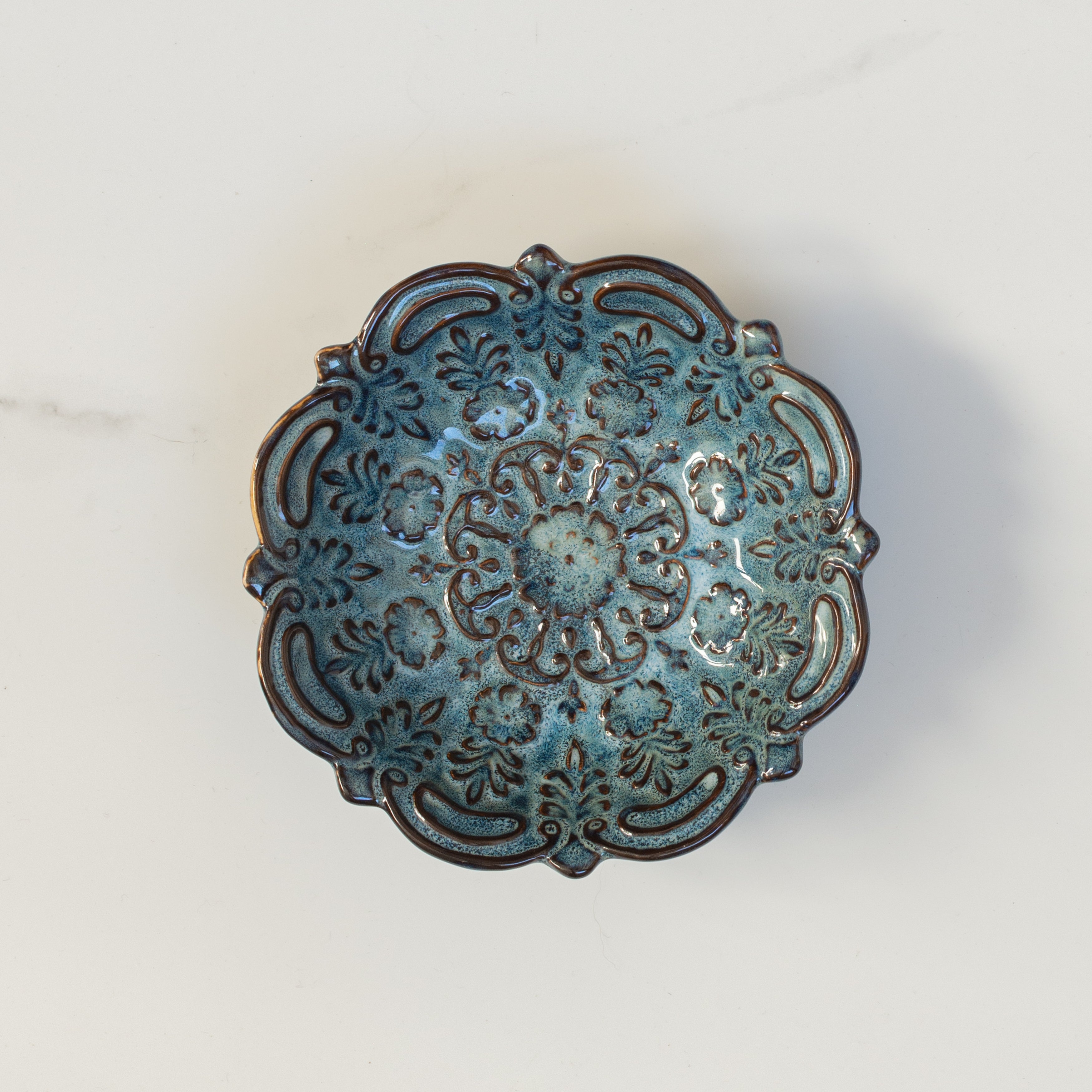 Ceramic Trinket Plate | Ornate | Blue