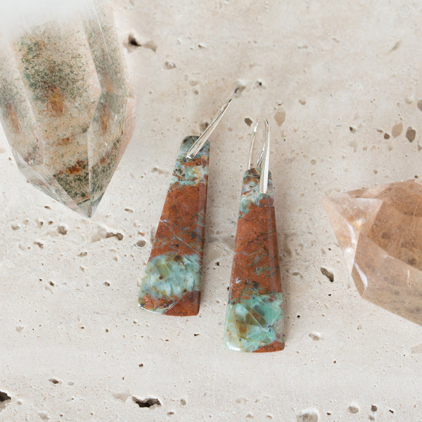 Natural Stone Earrings | Green Opal Drop