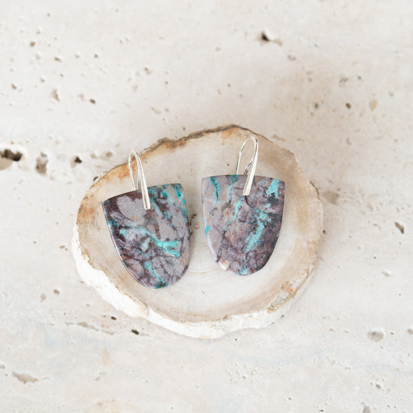 Natural Stone Earrings | Chrysocolla Shield B