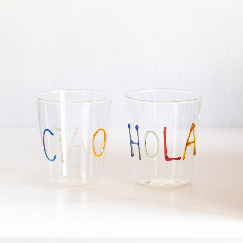 Hola + Ciao Glass Tumblers | Set of 2