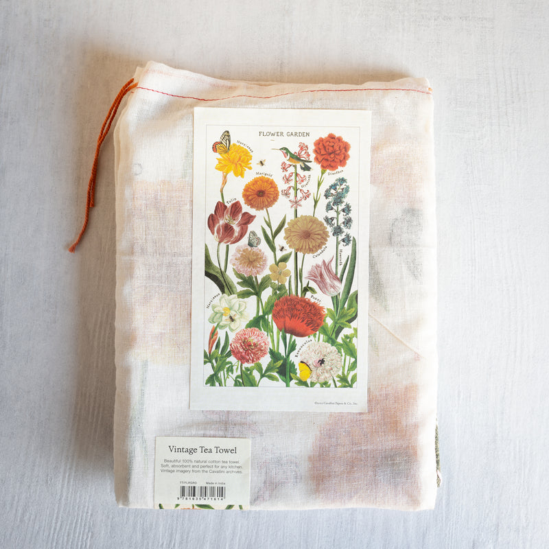 Vintage Cotton Tea Towel | Flower Garden