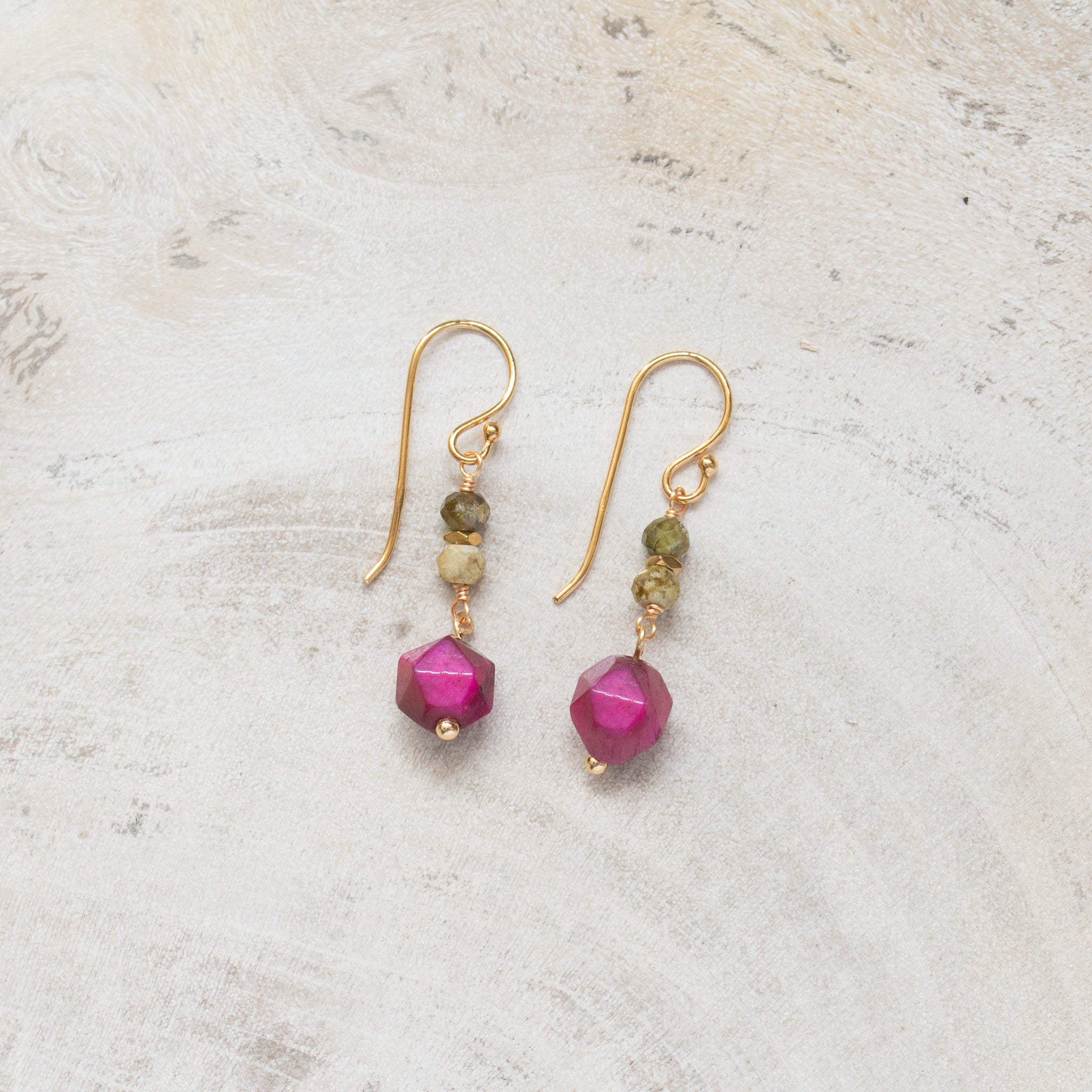 Crystal + Stone Earrings | Fuchsia