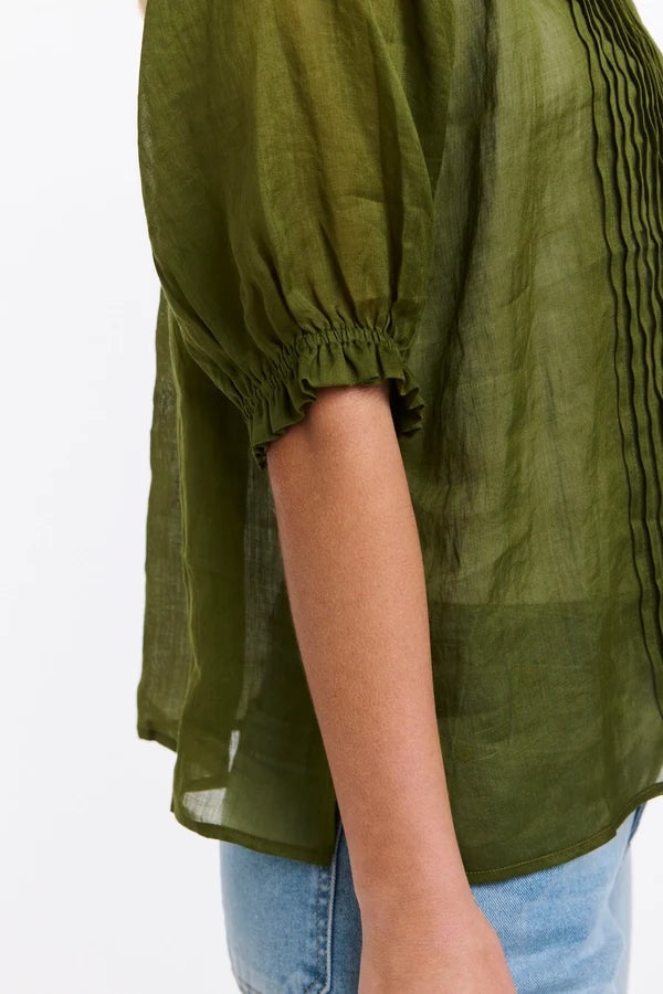 Pintuck Top | Moss Green