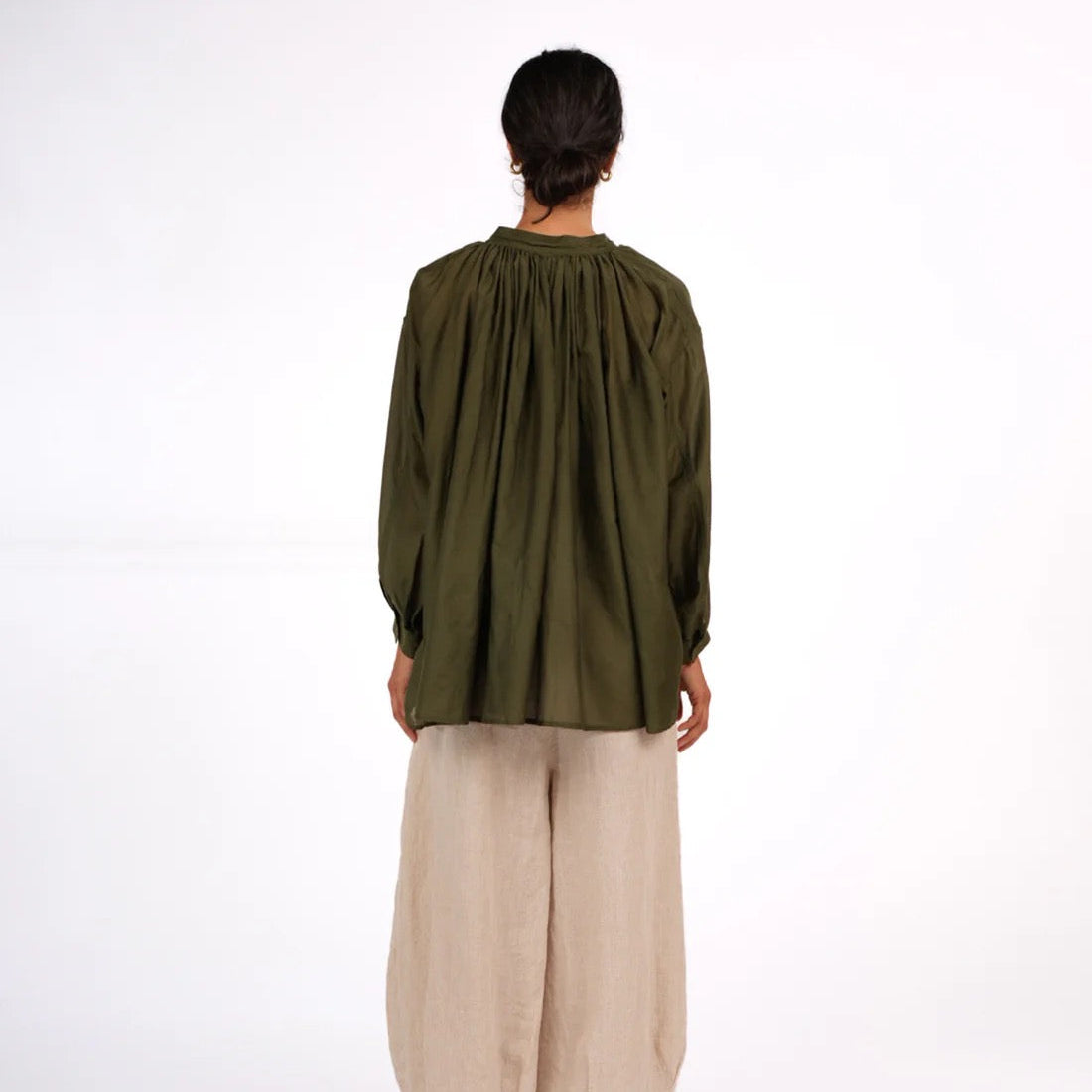 Cotton Silk Long Sleeve Shirt | Palma | Deep Green