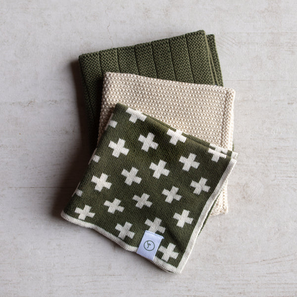 Mixed Dish Cloths | 3 Pk | Olive