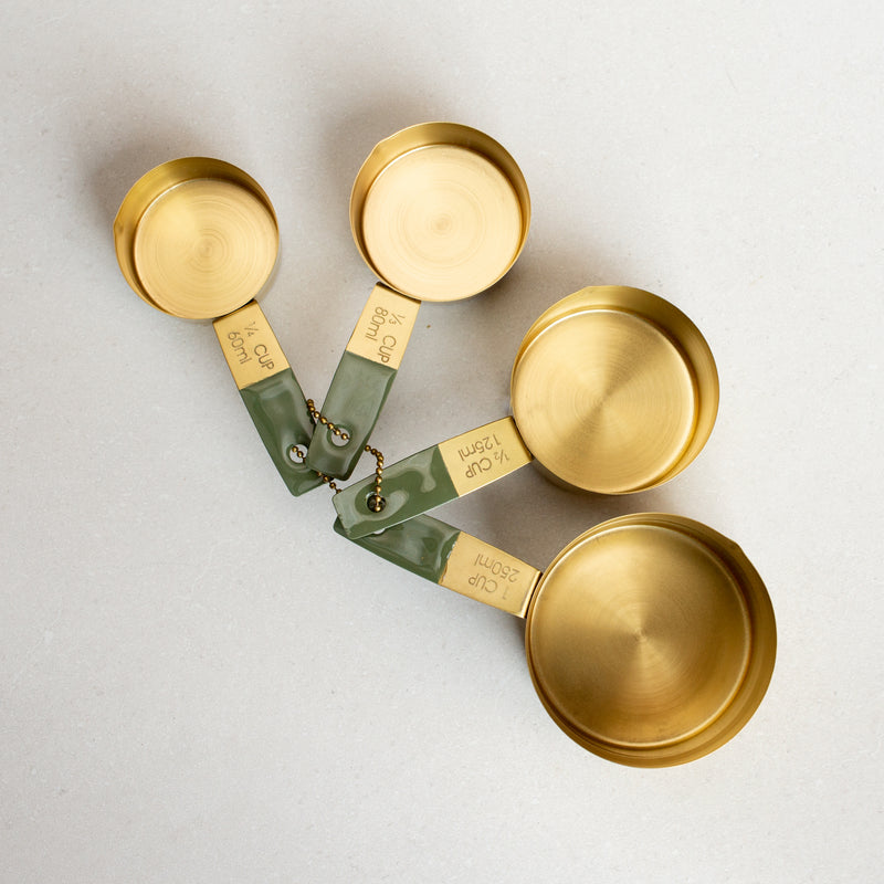 Edwin Measuring Cups  Brass with Green Handle