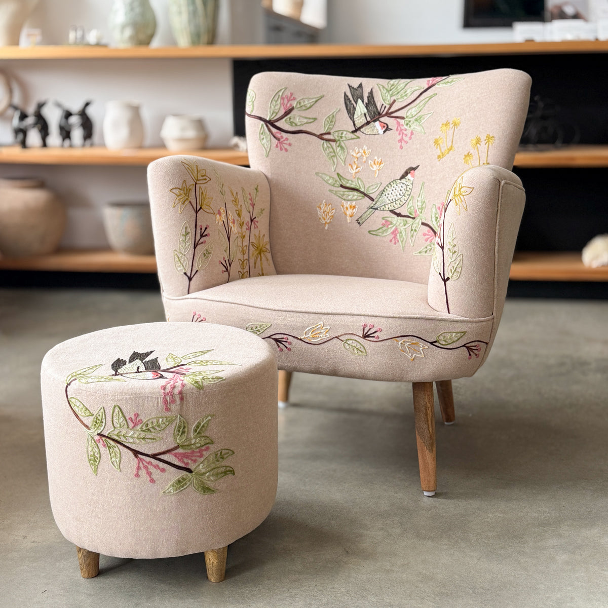 Embroidered Chair + Stool | Joli Jardin
