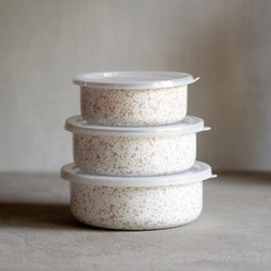 Enamel Bowls With Lid | Set of 3 - Taupe Splatter