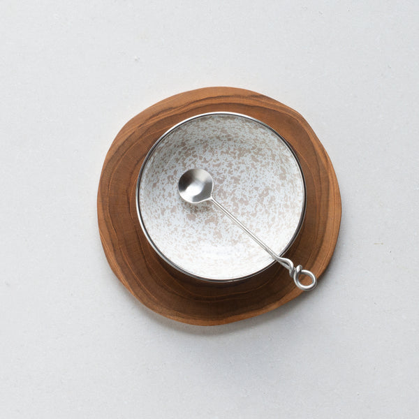 Bundle | Enamel Splatter Tapas Dish + Condiment Spoon | Taupe