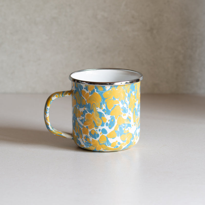 Enamel Mug | Mustard + Blue Splatter