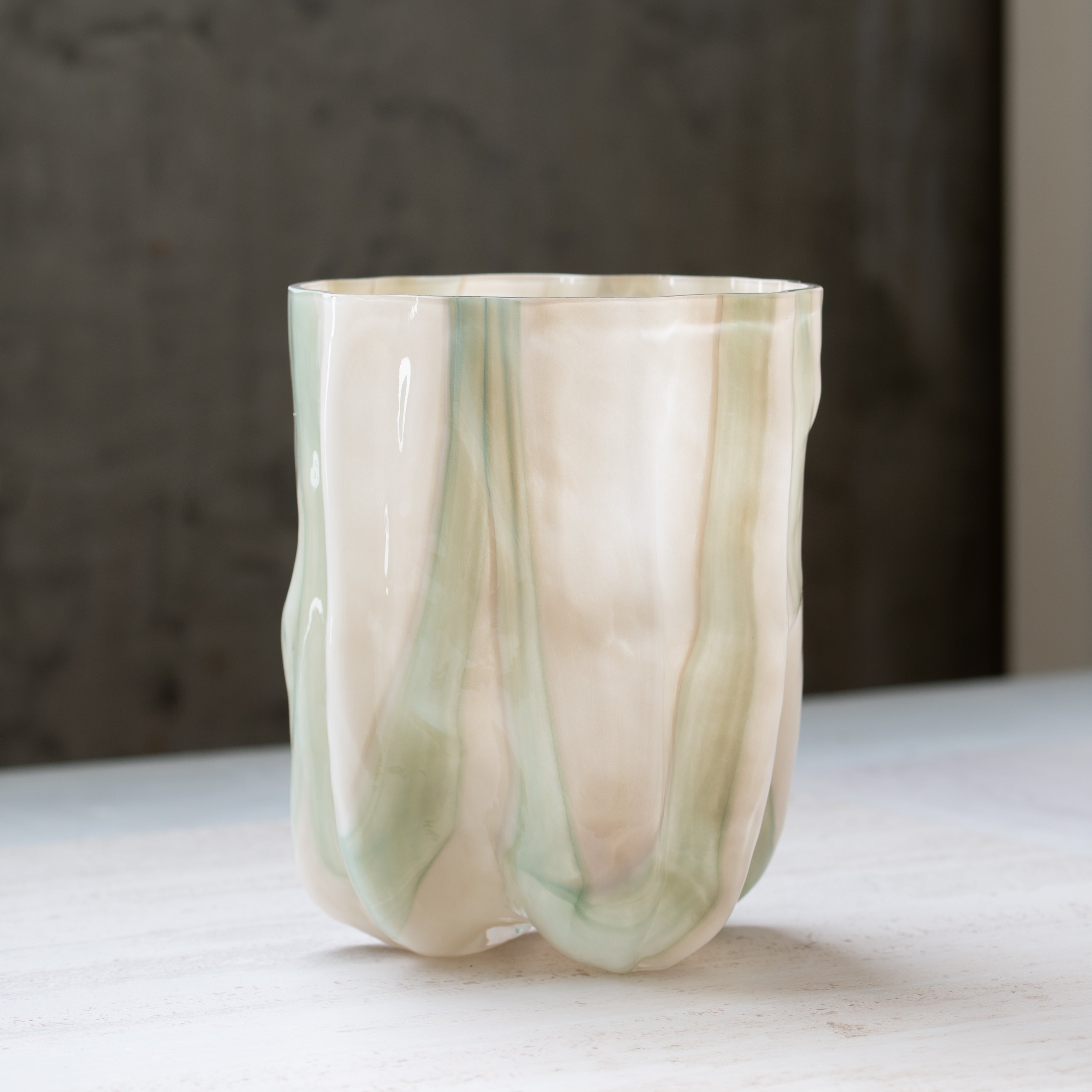 Evelina Glass Vase | Green + Cream | Medium