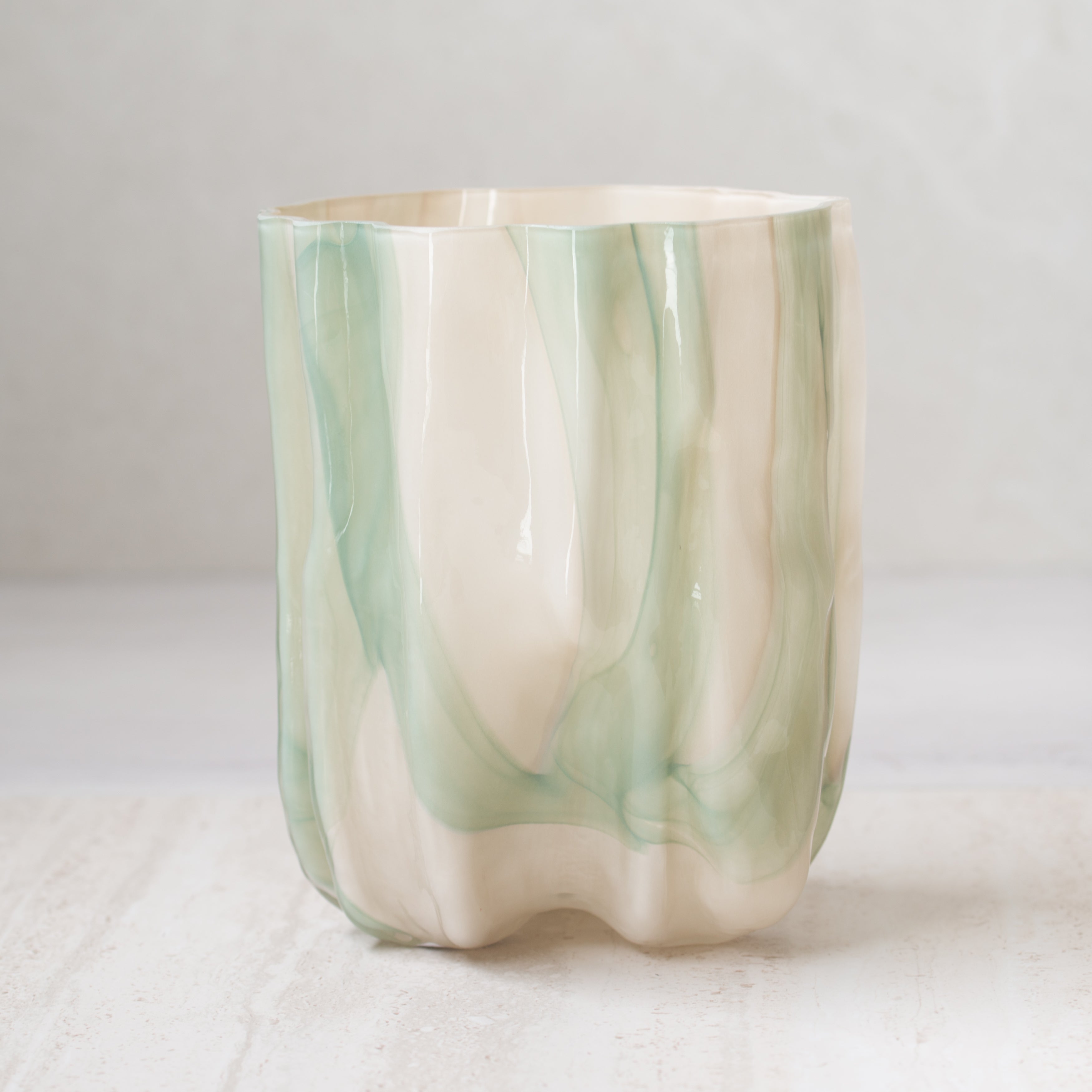 Evelina Glass Vase | Green + Cream | Medium
