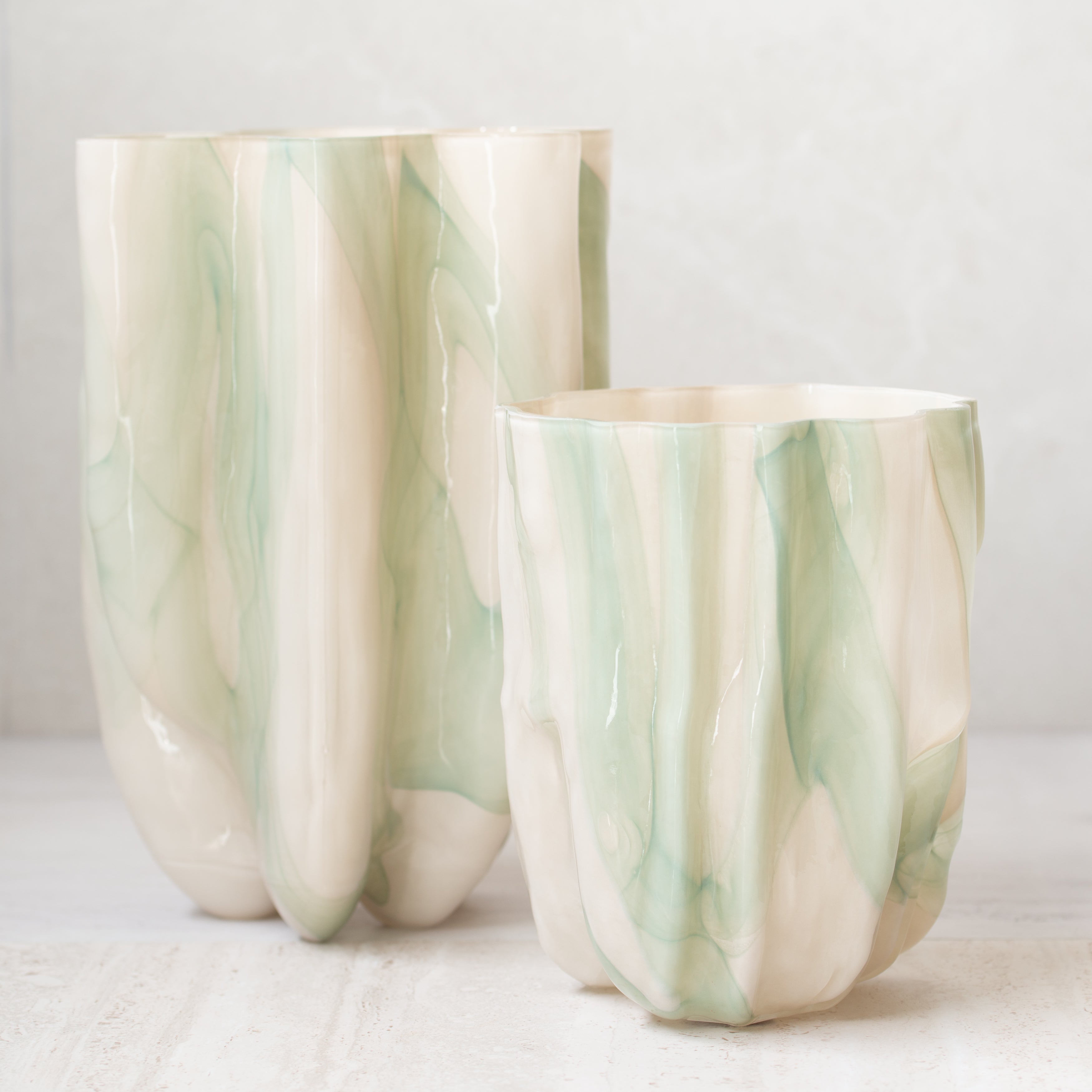 Evelina Glass Vase | Green + Cream | Medium