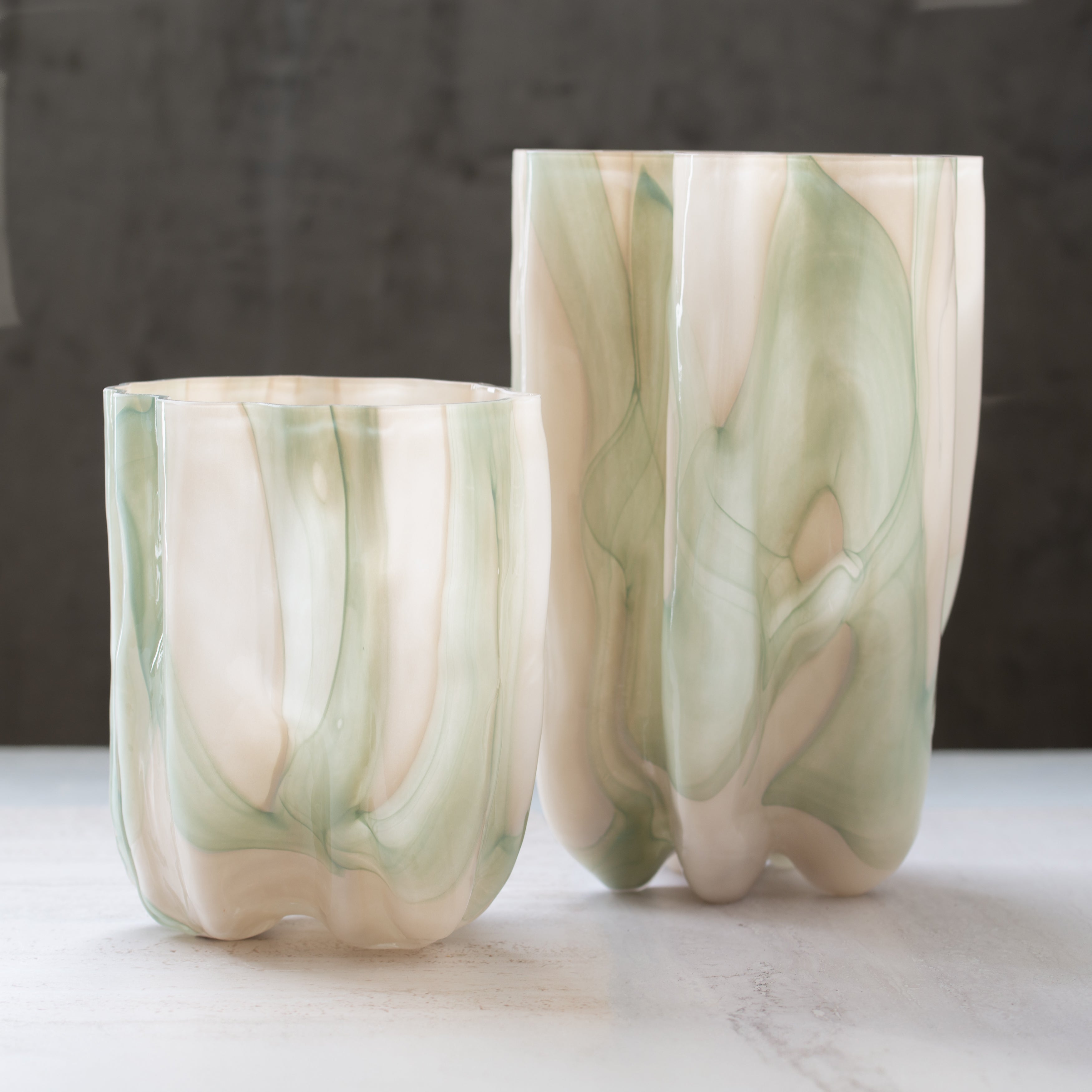 Evelina Glass Vase | Green + Cream | Medium