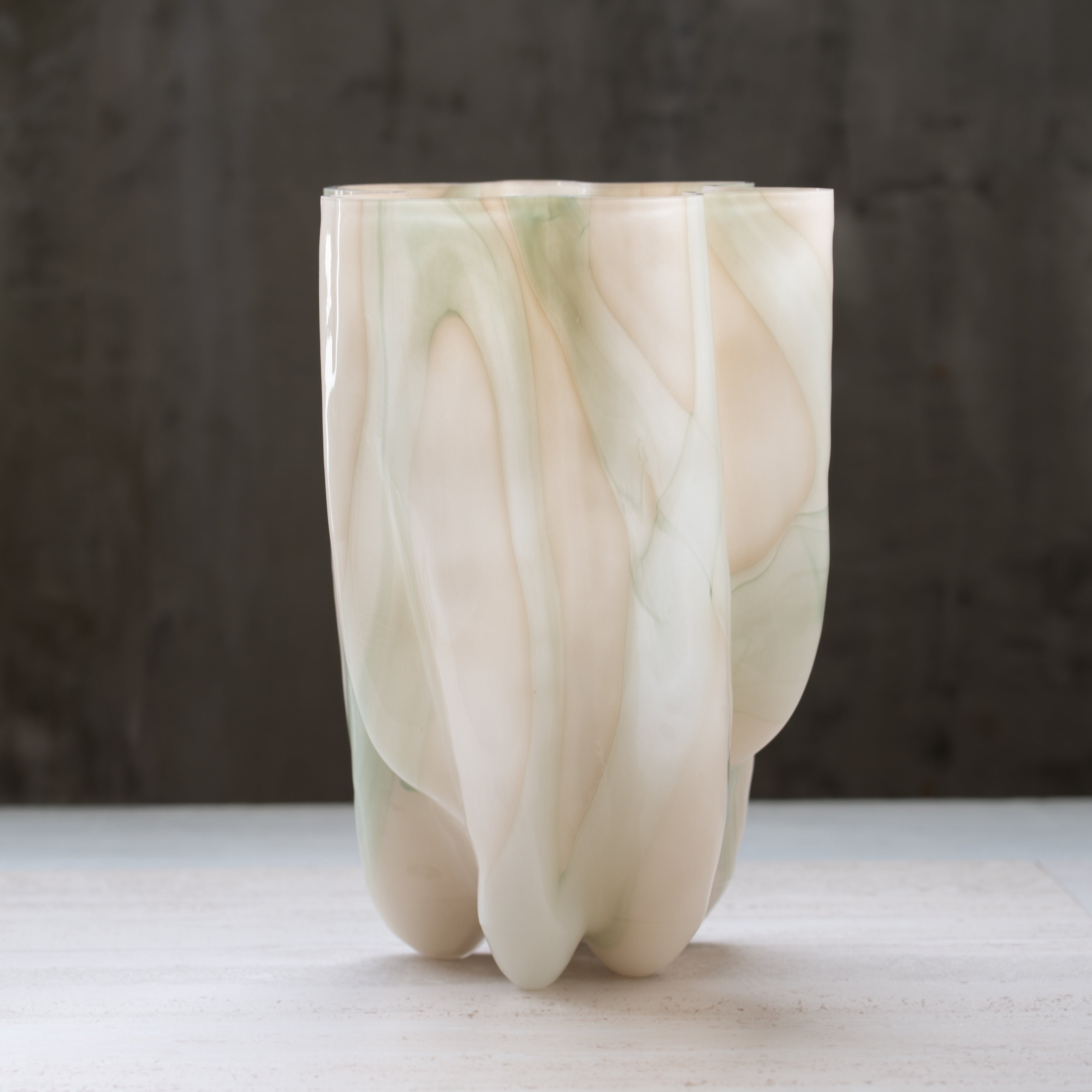 Evelina Glass Vase | Green + Cream | Tall