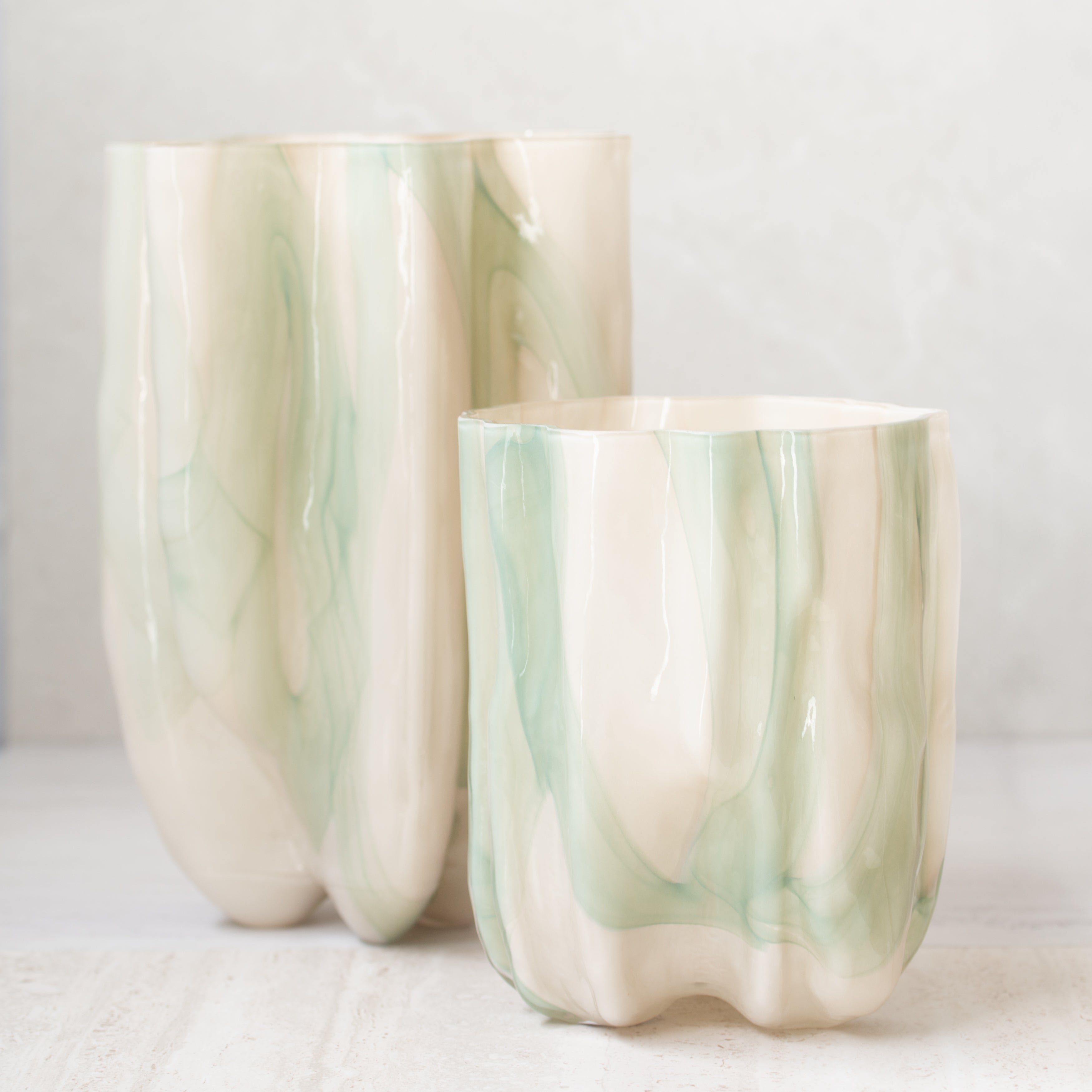 Evelina Glass Vase | Green + Cream | Tall