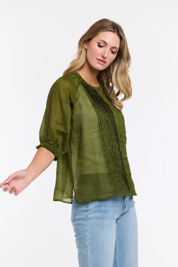Pintuck Top | Moss Green
