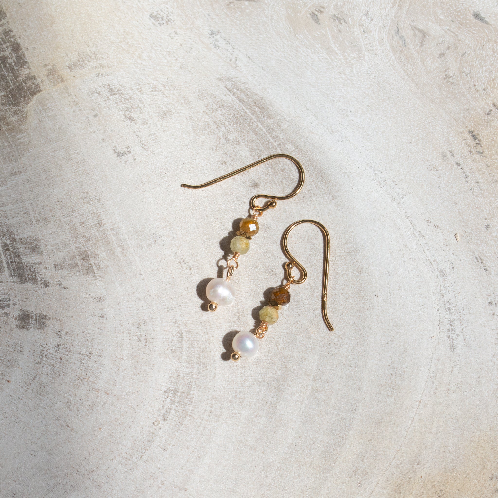 Crystal + Stone Earrings | Green Garnet + Pearl