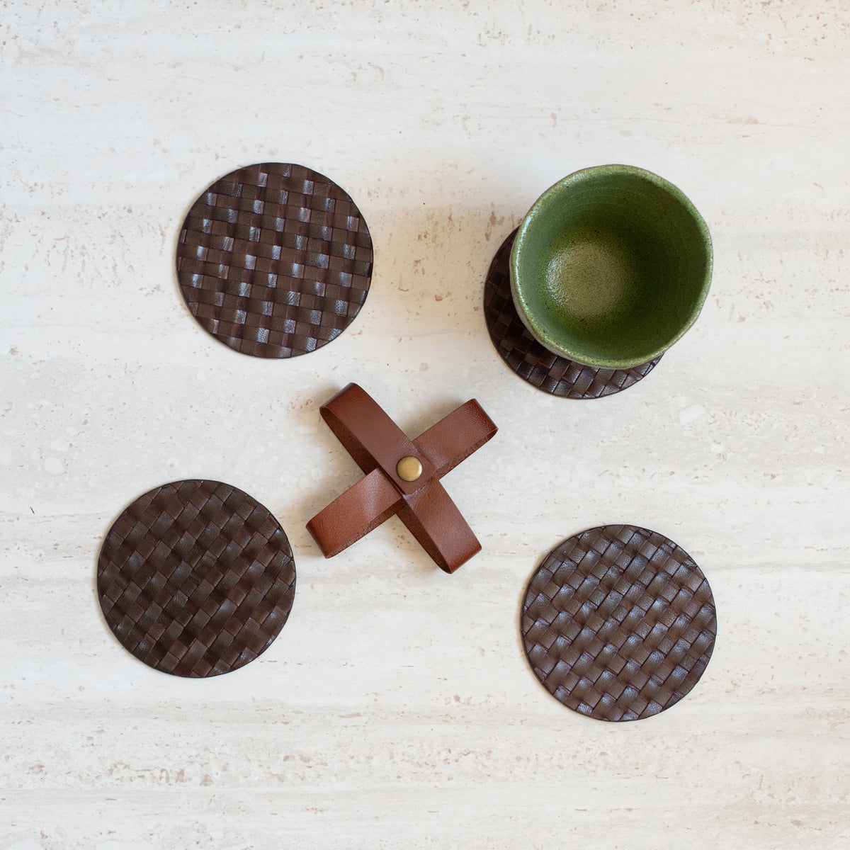 Woven Leather Coasters | Set of 4