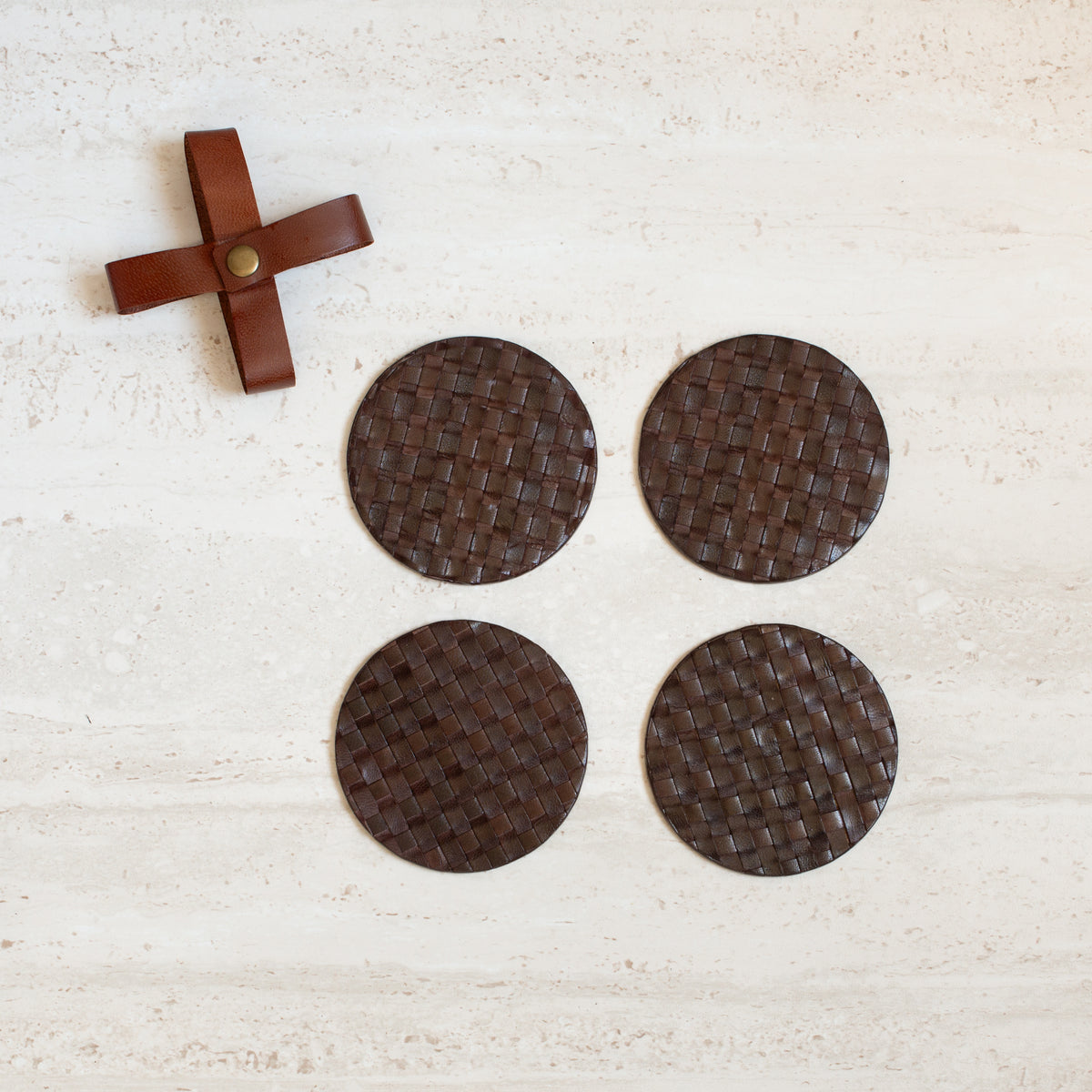 Woven Leather Coasters | Set of 4