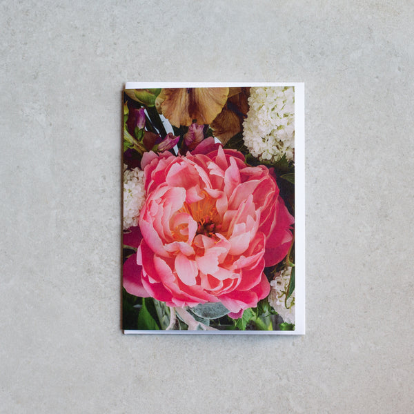Floral Greeting Card | Large Coral Peony Flower
