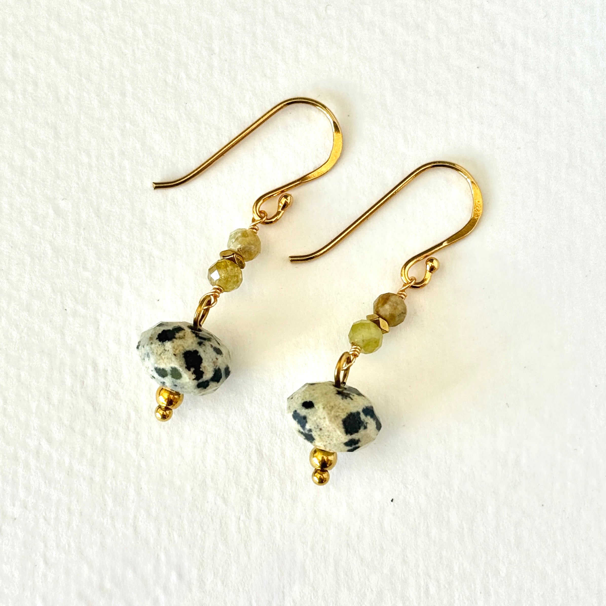 Crystal + Stone Earrings | Green Garnet + Dalmatian Jasper