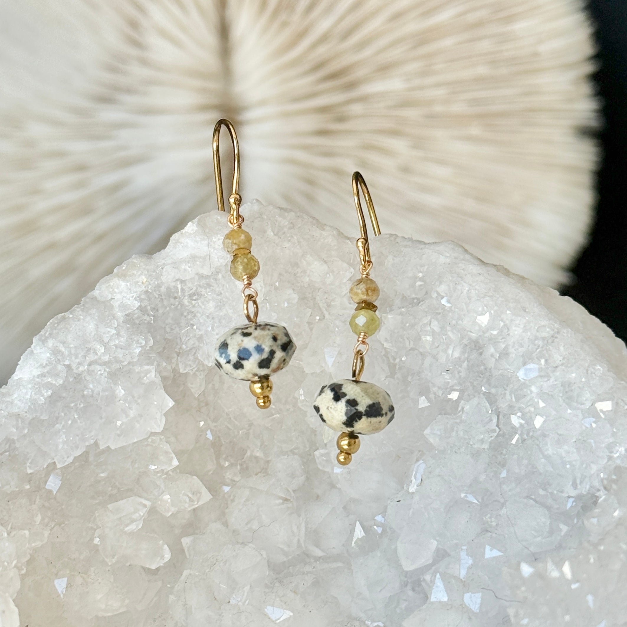 Crystal + Stone Earrings | Green Garnet + Dalmatian Jasper