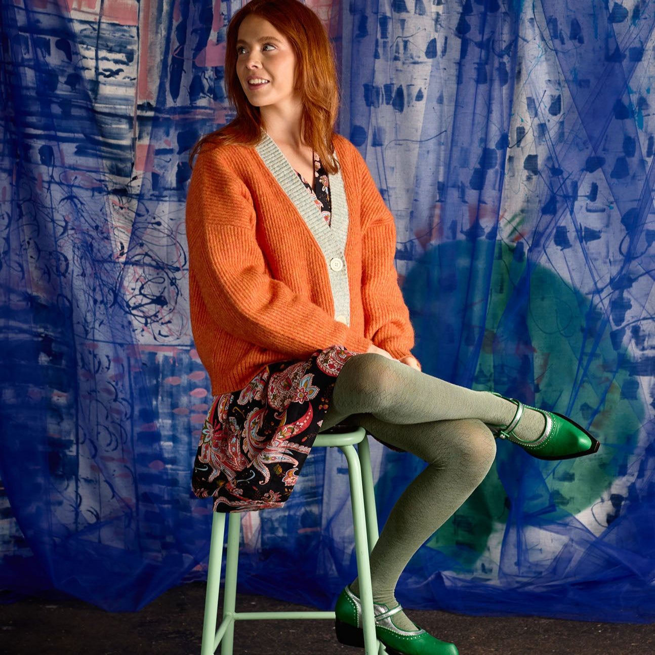 Geo Merino Wool Tights | Sage