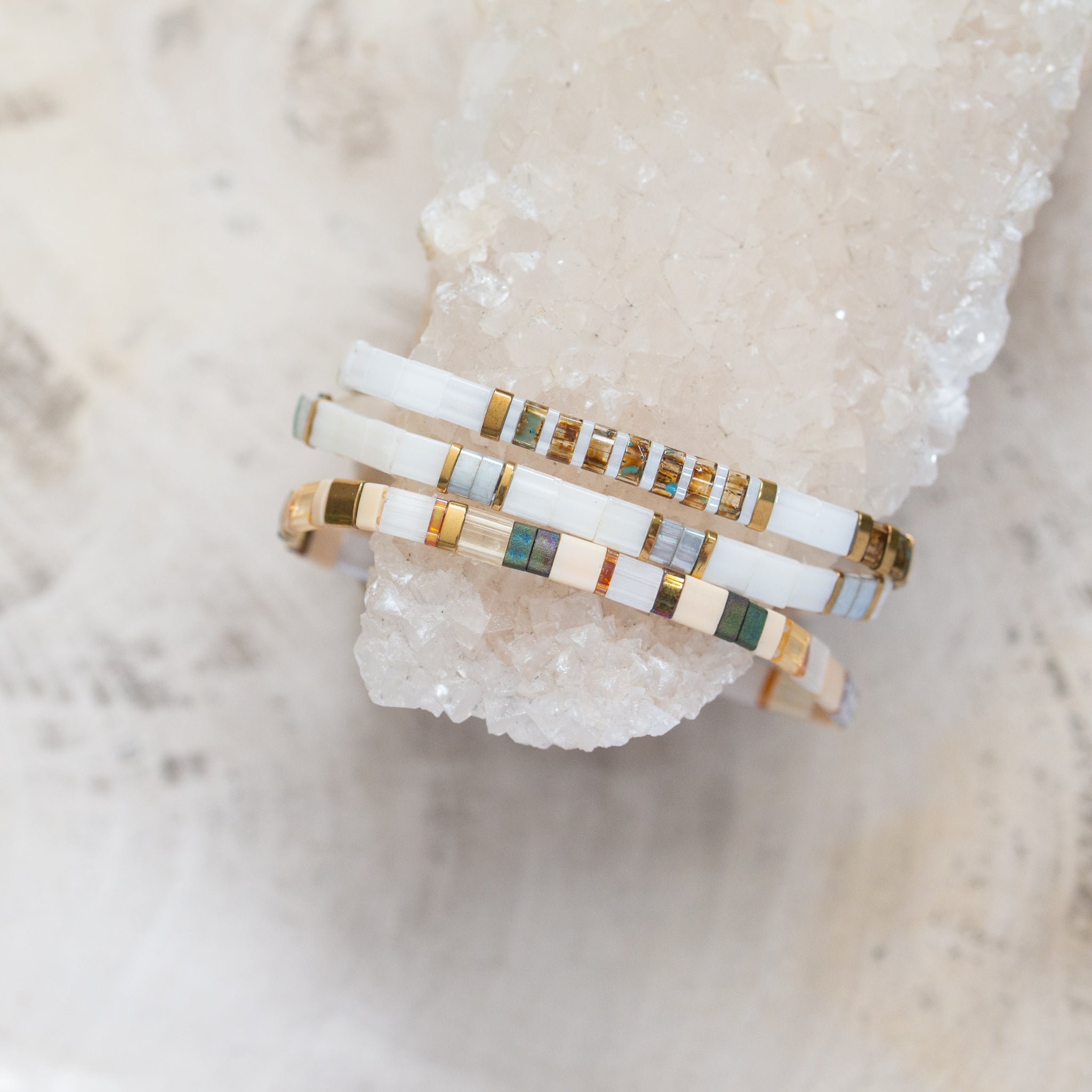 Glass Tila Bead Bracelet | Set/3 | Natsu