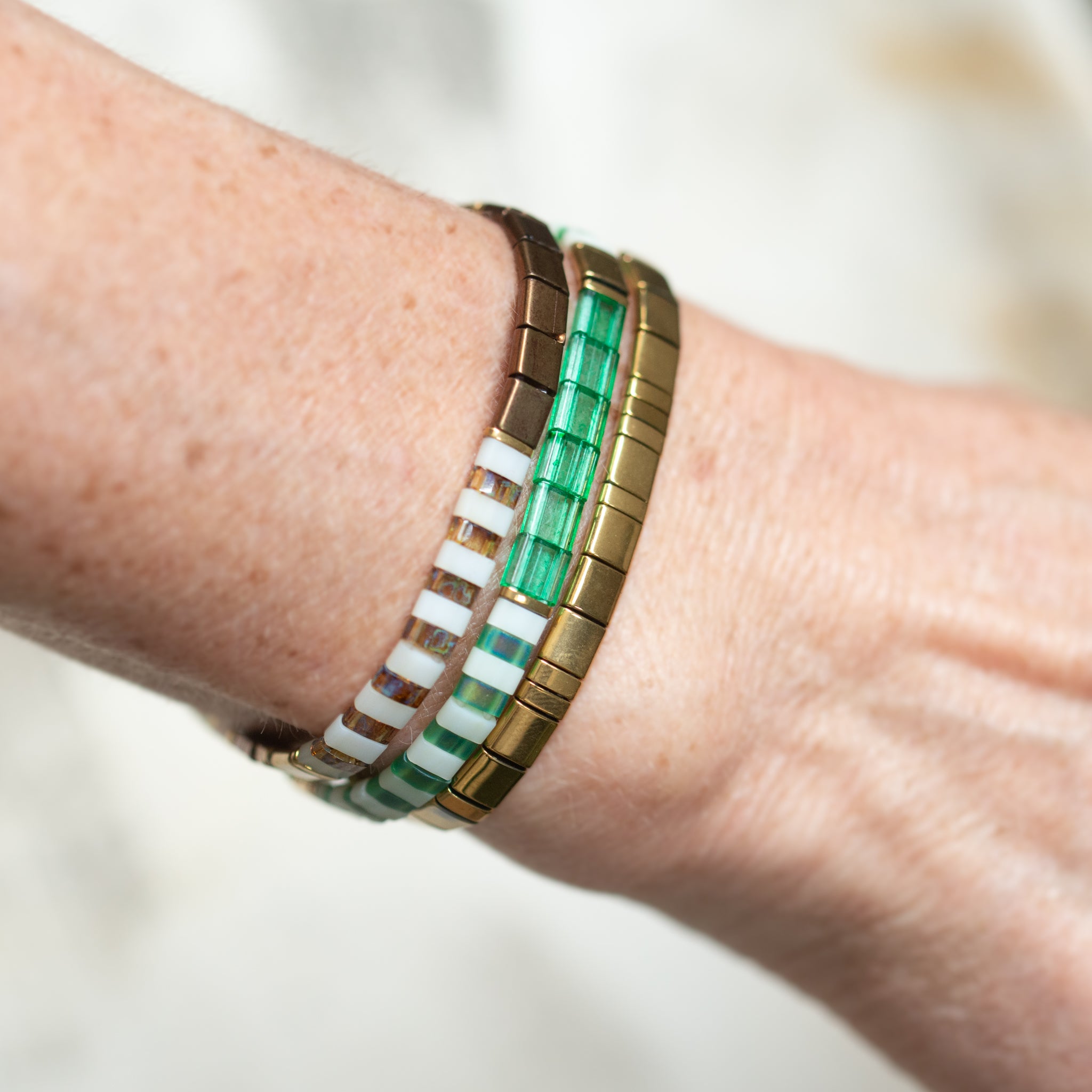 Glass Tila Bead Bracelet | Set/3 | Midori + Kin