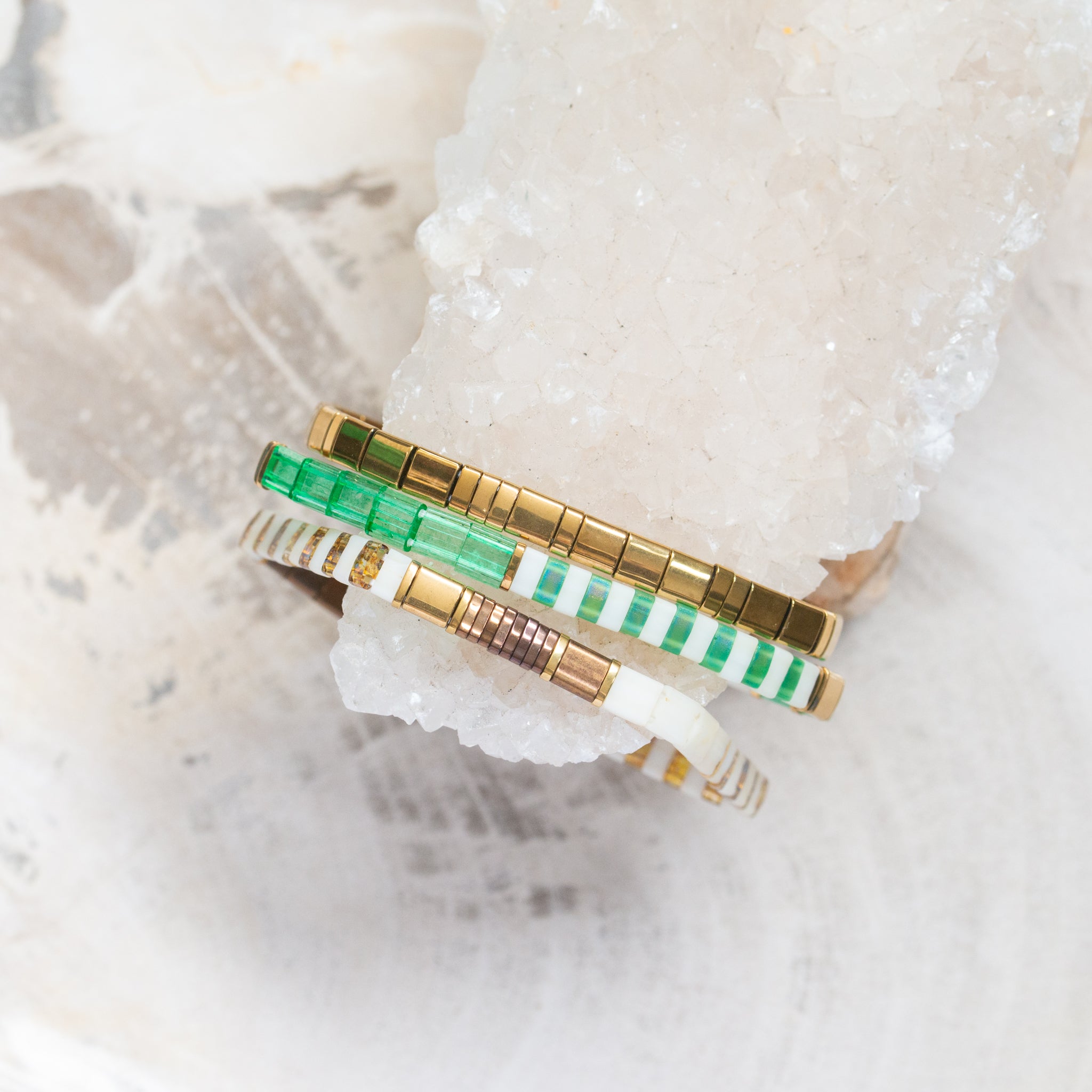 Glass Tila Bead Bracelet | Set/3 | Midori + Kin